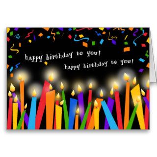Lit Glowing Candles and Confetti Happy Birthday Card
