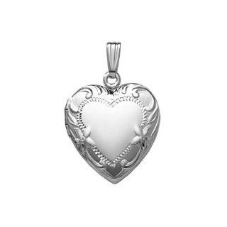 14k White Gold Heart Locket 3/4 Inch X 3/4 Inch Locket Necklaces Jewelry