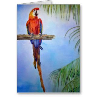Rainbow Parrot Bird Palm Tree Watercolor Painting Cards