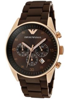 Emporio Armani AR5890  Watches,Mens Sportivo Chronograph Brown Silicon & Rose Gold Tone Ion Plated Stainless Steel, Chronograph Emporio Armani Quartz Watches