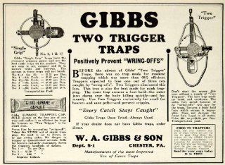 1930 Ad Gibbs Two Trigger Traps Wring Off Hunting Single Grip Sporting Goods Fur   Original Print Ad   Antique Animal Traps