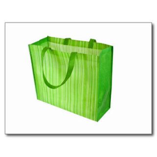 Empty green reusable shopping bag postcards