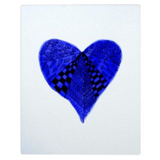 Ink blue heart doodle design photo plaque