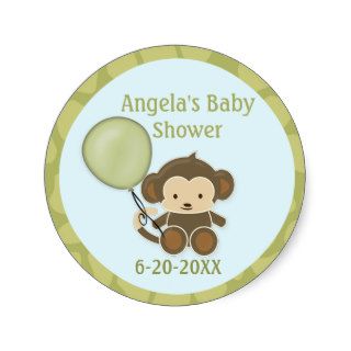 Monkey Baby Shower blank labels/seals CA Blue #2B Round Stickers