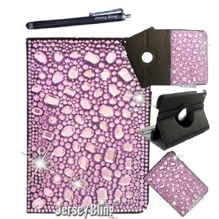 PURPLE Jersey Bling Ipad Mini Case With HUGE 3D Gems, Stones, & Faux Pearls, Jersey Bling Crystal & Rhinestone Leather Folio with 360 Rotating Case Cover Protector for Ipad Mini Bundle with FREE 4" Metallic Stylus & Mini Stylus Dust Plug (