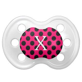 Letter X on Pink Black Polka Dots Pacifiers