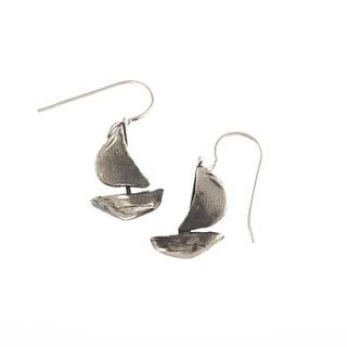 silver sailing boat earrings by by emily