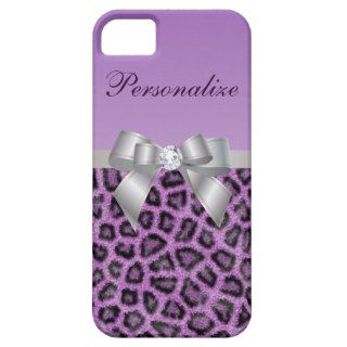 Leopard Print, Bow & Diamond Personalized iPhone 5 Cover