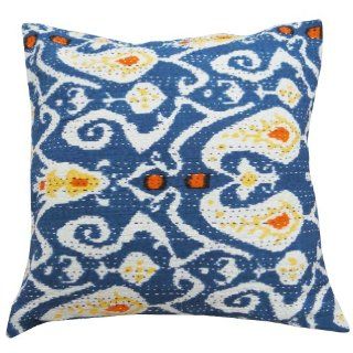 Blue Pillow Cover Indian Kantha Stitch Paisley Print Home Decor Cushion Case Indian Dcorative Gift 18" Inches   Throw Pillow Covers
