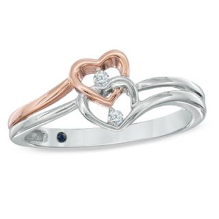 Diamond Accent Double Heart Promise Ring in Sterling Silver and 10K