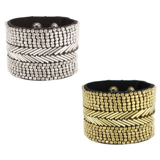 Handcrafted Beaded Black Fabric Cuff Bracelet (India) Bracelets