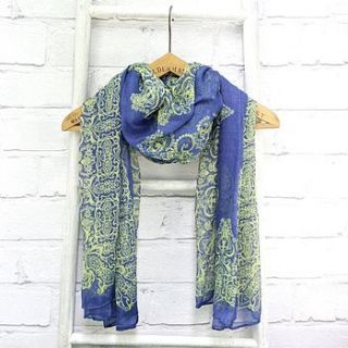 blue and yellow vintage pattern scarf by lisa angel