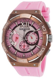 Lancaster Italy OLA0621BR RORO  Watches,Mens Acquascope Chronograph Silver Tone Textured Dial Pink Silicone, Casual Lancaster Italy Quartz Watches