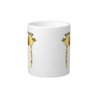 Two Giraffes with Red Love Hearts. Cartoon Extra Large Mug
