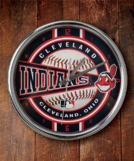 Cleveland Indians Chrome Clock  Sports Fan Wall Clocks  Sports & Outdoors