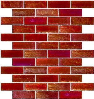 Susan Jablon Mosaics   1x3 Inch Red Iridescent Glass Subway Tile    