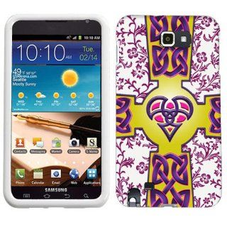 Samsung Galaxy Note Pink Celtic Heart Cross on White Cover Cell Phones & Accessories