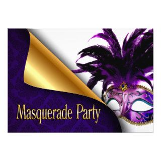 Peekaboo Masquerade Damask Party Custom Announcements