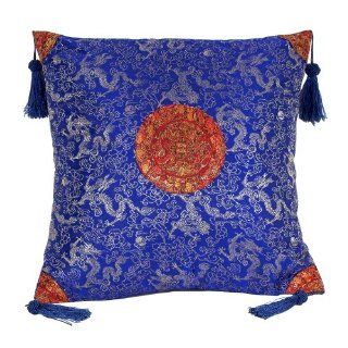 Pair of Diamond Blue Traditional Chinese Dragon Brocade Cushion Covers / Pillow Cases   Throw Pillow Covers