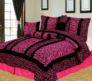11 Piece Queen Giraffe/Zebra Pink and Black Micro Fur Bed in a Bag Set  
