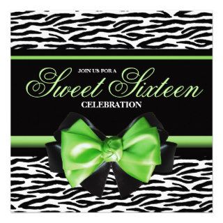 Green Black Zebra Sweet 16 Invitations