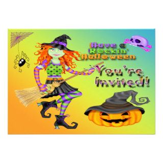 Halloween Rockin Witch Invitations