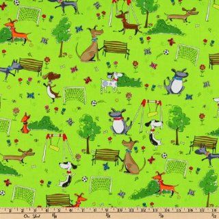44'' Wide Dog Play Lime Fabric By The Yard
