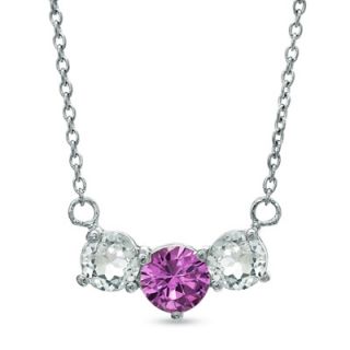 0mm Lab Created Pink Sapphire and White Topaz Necklace in Sterling