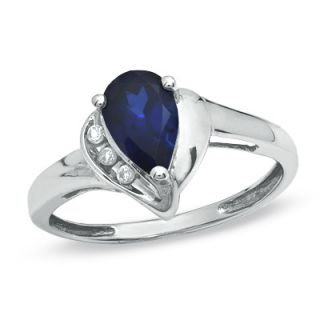 Pear Shaped Lab Created Blue and White Sapphire Ring in 10K White Gold