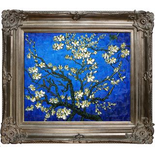 Vincent Van Gogh 'Branches Of An Almond Tree In Blossom (Sapphire Blue)' Hand Painted Framed Canvas Art NA Canvas