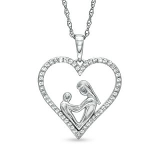 CT. T.W. Diamond Motherly Love Pendant Heart in Sterling Silver