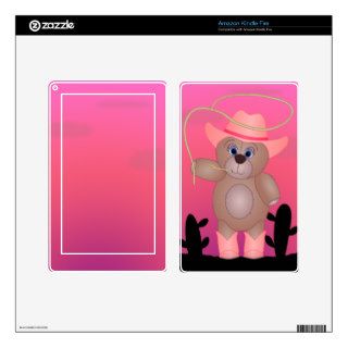 Girly Pink Cowgirl Teddy Bear Cartoon Mascot Kindle Fire Skin