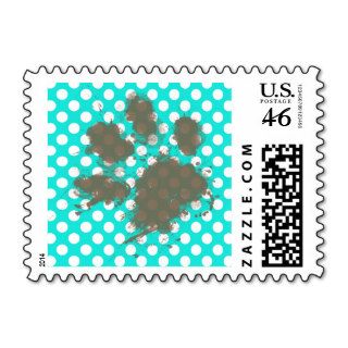 Funny Pawprint; Aqua Color Polka Dots Stamp