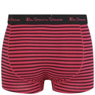 Ben Sherman Mens 2 Pack Stripe Trunks   Black/Cerise      Mens Underwear