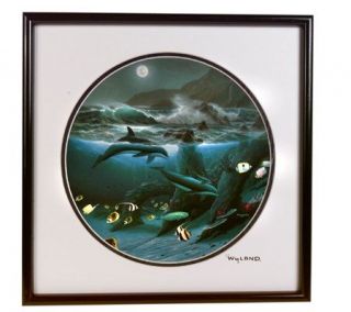 Wyland Dolphin Moon Round Framed Print —