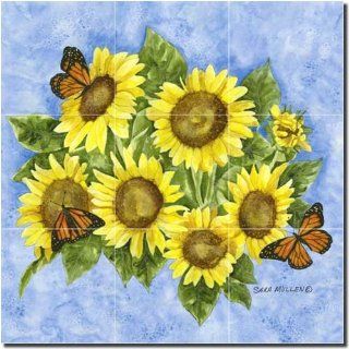 Sunflowers by Sara Mullen   Flowers Floral Ceramic Tile Mural 12.75" x 12.75" Kitchen Shower Backsplash    
