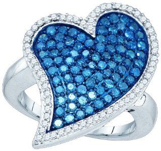 1.50 Carat Blue & White Heart Shape Round Diamond Engagement Ring TheJewelryMaster Jewelry