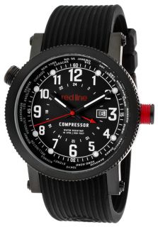 Red Line 18003 BB 01  Watches,Mens Compressor World Time Black Dial Black Textured Silicone, Casual Red Line Quartz Watches