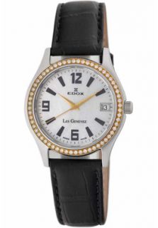 EDOX 70072 318TDC A  Watches,Womens Mother Of Pearl Dial Black Calfskin, Casual EDOX Quartz Watches