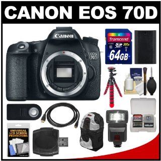 Canon EOS 70D Digital SLR Camera Body with 64GB Card + Backpack + Flash + Battery + Flex Tripod + Remote Kit  Camera & Photo