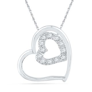 Diamond Accent Tilted Double Heart Pendant in 10K White Gold   Zales