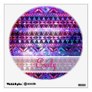 Monogram Girly Andes Aztec Pink Teal Nebula Galaxy Room Decal