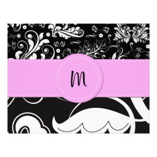 Monogram   Swirls, Flower   Black White Pink Letterhead Template