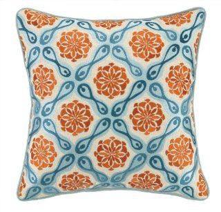 Kate Spain Bahir Embroidery Linen Pillow, 16 by 16 Inch, Orange/Blue   Throw Pillows