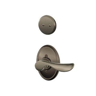 Schlage F94CHP620WKFLH Antique Pewter Interior Pack Champagne Lever Left Handed Dummy Interior Pack with Deadbolt Cover Plate and Decorative Wakefield Rose   Door Handles  