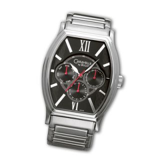 Mens Caravelle by Bulova® Stainless Steel Watch with Black Tonneau