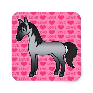 Blue Roan Cartoon Horse Love Hearts Stickers