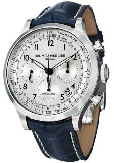 Baume & Mercier A10063  Watches,Baume & Mercier Capeland Mens Silver Dial Blue Alligator Leather, Casual Baume & Mercier Automatic Watches