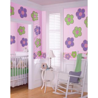 WallPops Purple and Green Poppies and Stripe WallPops Vinyl Wall Art