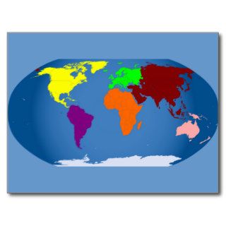 Seven Continents Colored Post Cards